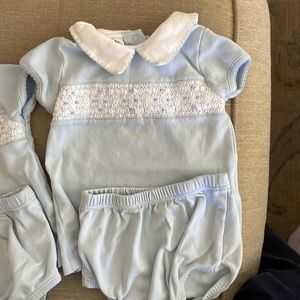 Magnolia Baby smocked blue cotton bloomer set, 6 mo and 9 mo available